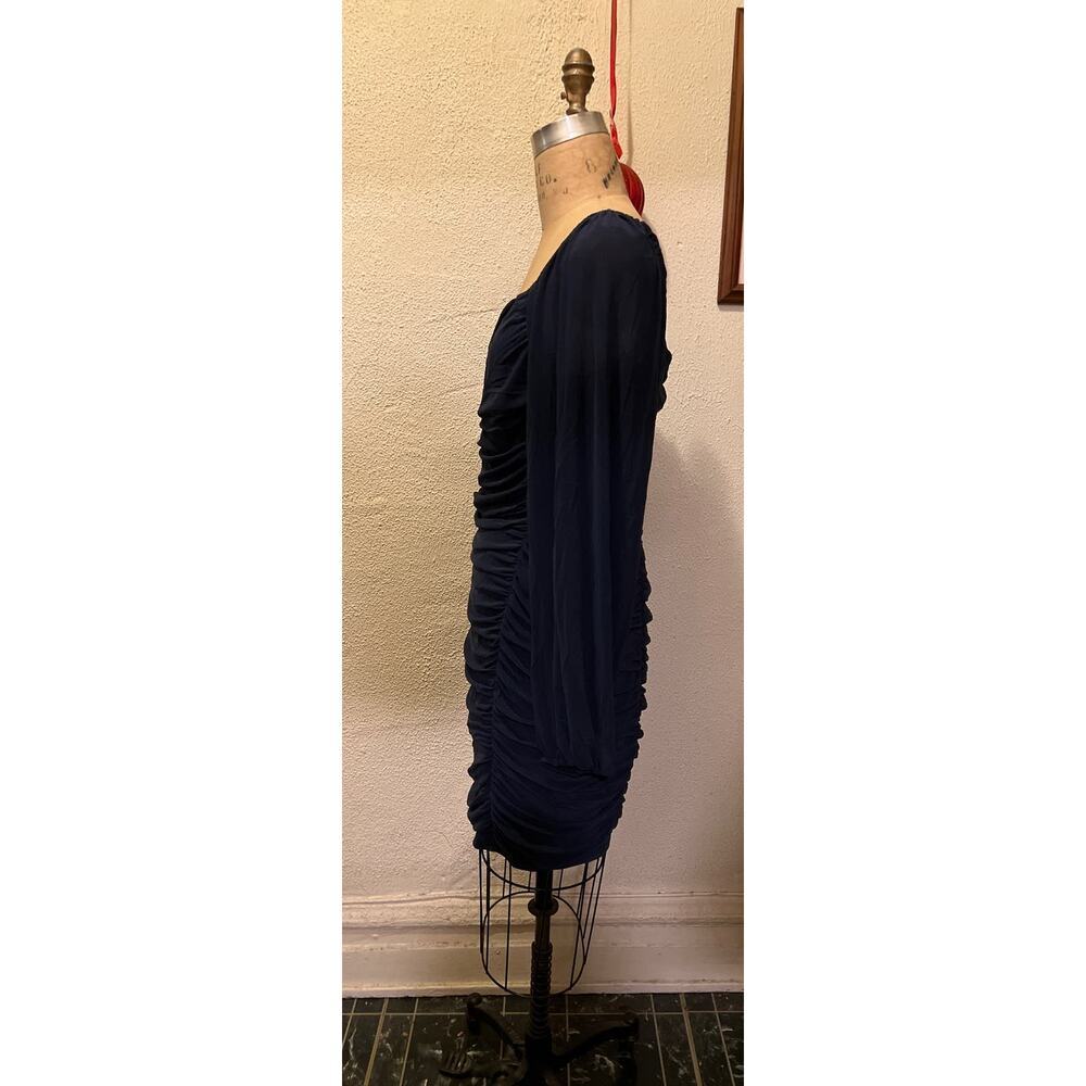 Fashion Square Neck Long Sleeve Ruched Bodycon Dress Blue Size XL - Picture 5 of 12
